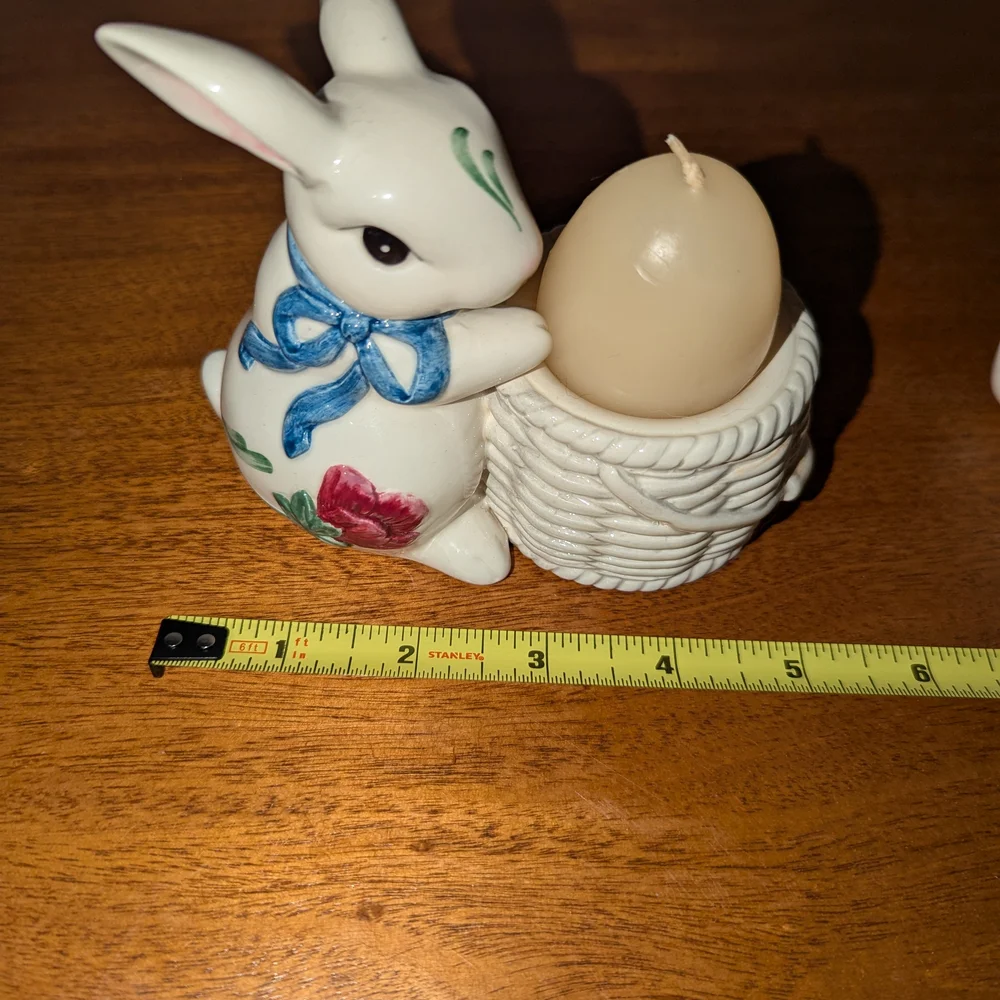 Lenox Poppies on Blue Bunny Rabbit Votive Candle Holder Figurines